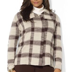 Lauren Ralph Lauren Brown Plaid Fold Over Collar Cardigan Sweater Size 3X